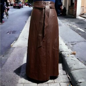 Zara NWT. brown faux leather long skirt